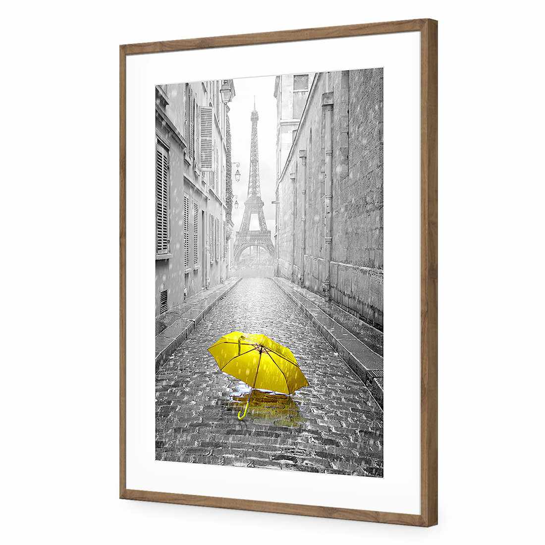 Lost Umbrella In Paris, Yellow-Acrylic-Wall Art Design-With Border-Acrylic - Natural Frame-45x30cm-Wall Art Designs