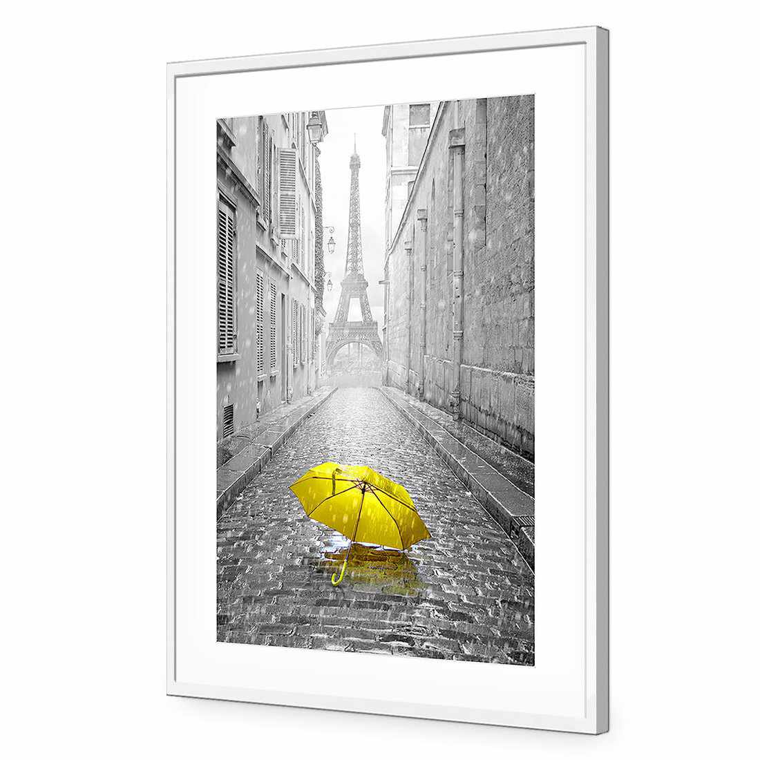 Lost Umbrella In Paris, Yellow-Acrylic-Wall Art Design-With Border-Acrylic - White Frame-45x30cm-Wall Art Designs