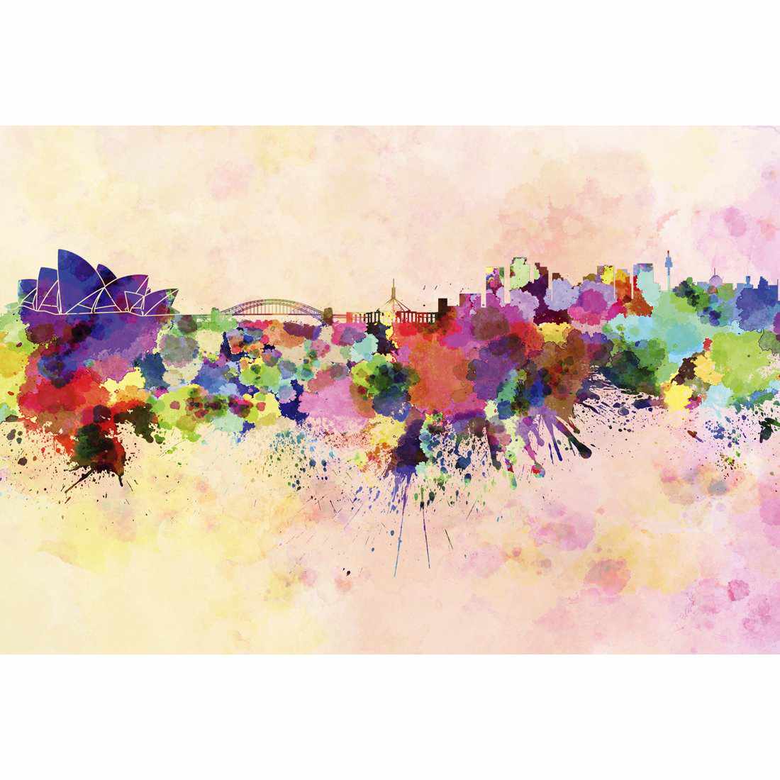 Sydney Skyline Watercolour Canvas Art-Canvas-Wall Art Designs-45x30cm-Canvas - No Frame-Wall Art Designs