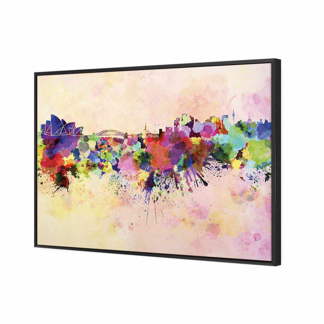 Sydney Skyline Watercolour Canvas Art-Canvas-Wall Art Designs-45x30cm-Canvas - Black Frame-Wall Art Designs