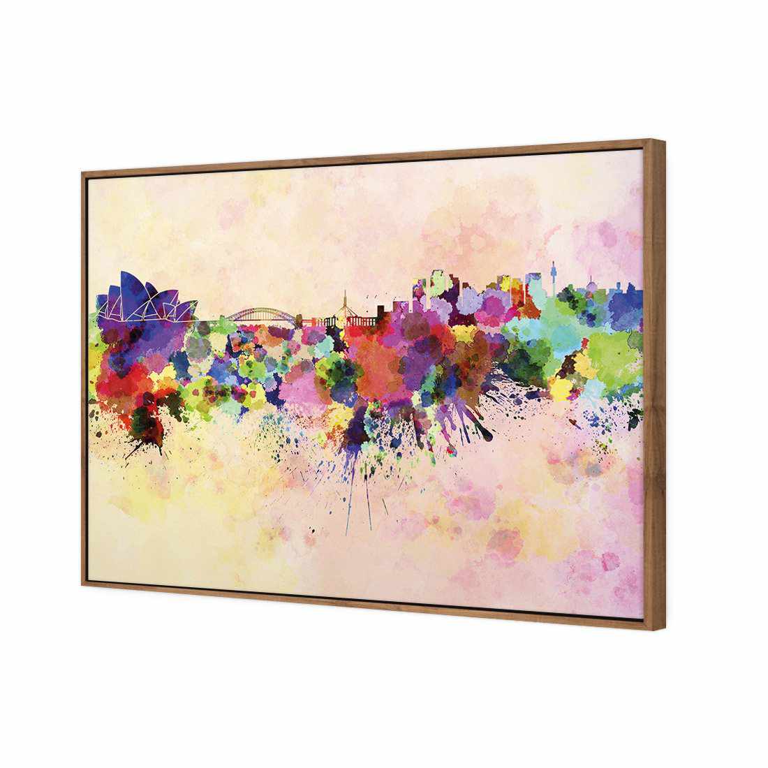 Sydney Skyline Watercolour, Rectangle | Standard Canvas | Floating Frame | Natural
