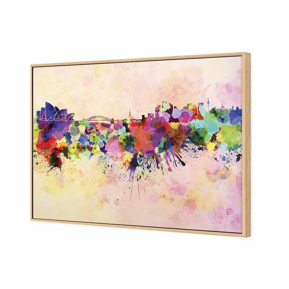 Sydney Skyline Watercolour, Rectangle | Standard Canvas | Floating Frame | Oak