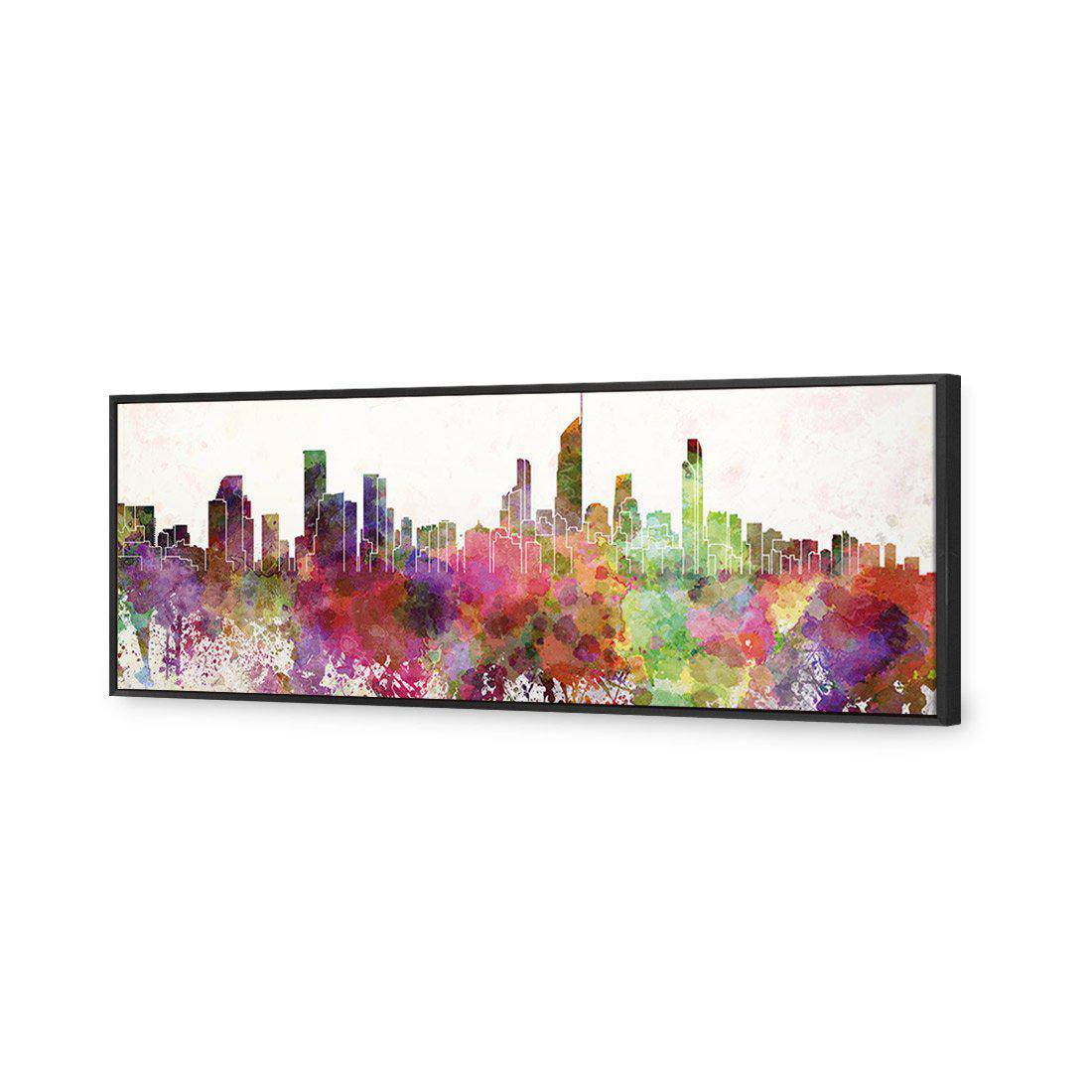 Gold Coast Skyline Watercolour Canvas Art-Canvas-Wall Art Designs-60x20cm-Canvas - Black Frame-Wall Art Designs