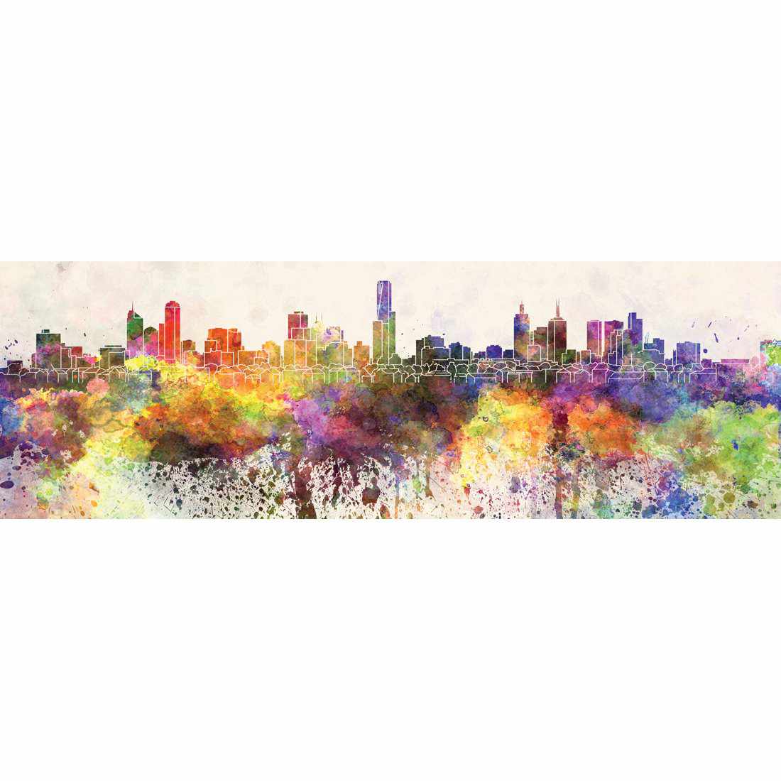 Melbourne Skyline Watercolour, Long-Acrylic-Wall Art Design-With Border-Acrylic - No Frame-60x20cm-Wall Art Designs