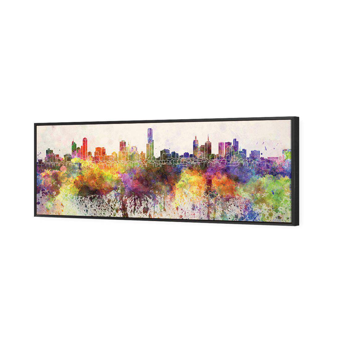 Melbourne Skyline Watercolour Canvas Art-Canvas-Wall Art Designs-60x20cm-Canvas - Black Frame-Wall Art Designs