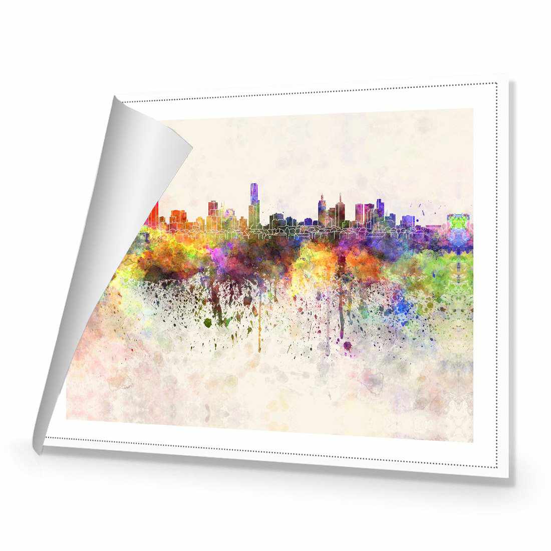Melbourne Skyline Watercolour Canvas Art-Canvas-Wall Art Designs-45x30cm-Rolled Canvas-Wall Art Designs