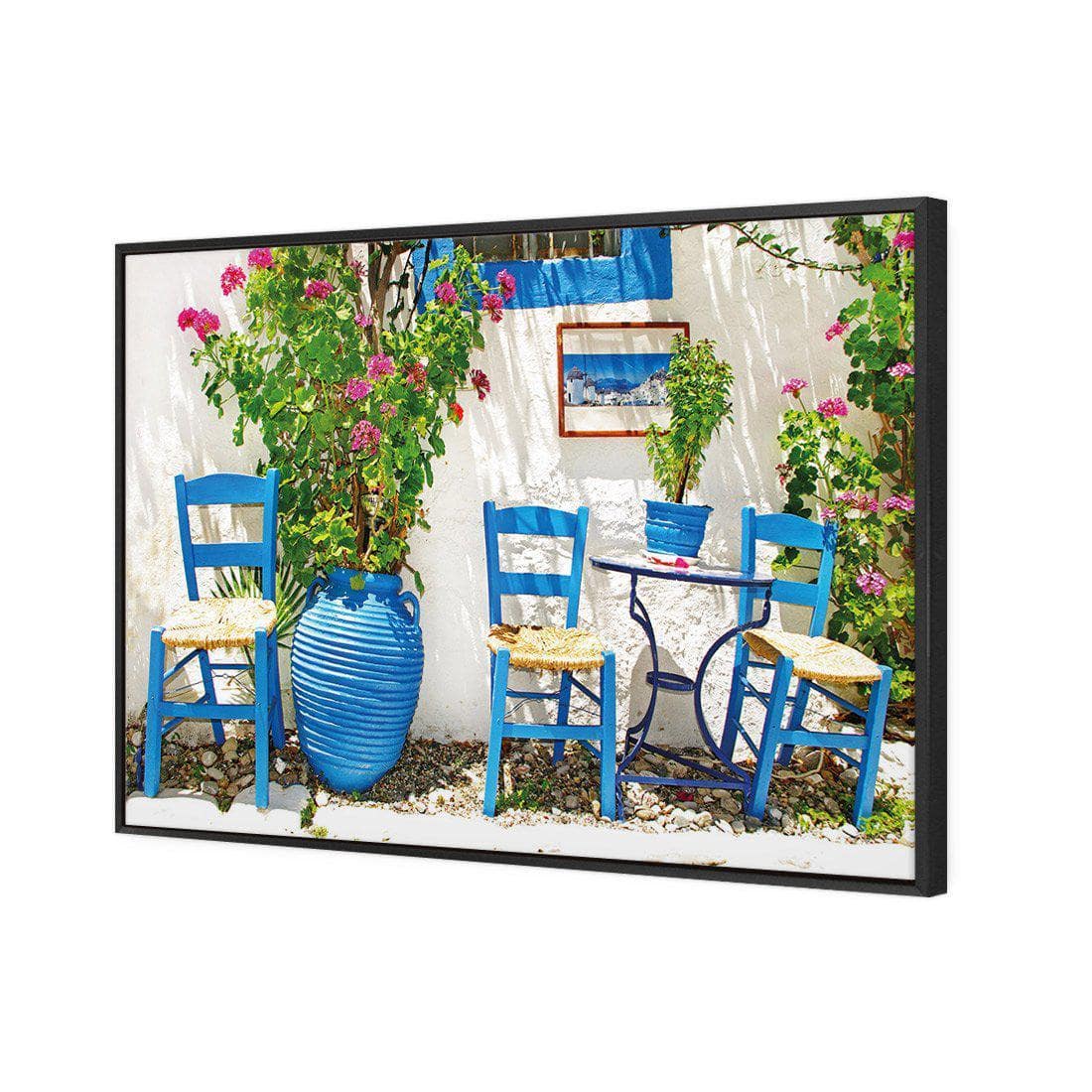 Greek Chairs Canvas Art-Canvas-Wall Art Designs-45x30cm-Canvas - Black Frame-Wall Art Designs