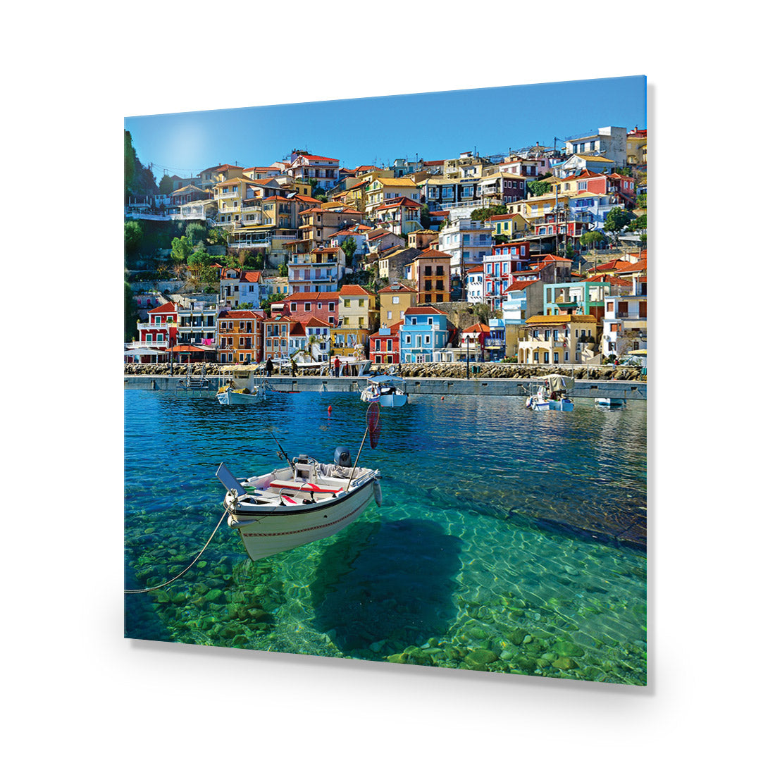 Clear Waters Of Greece, Square Acrylic Glass Art