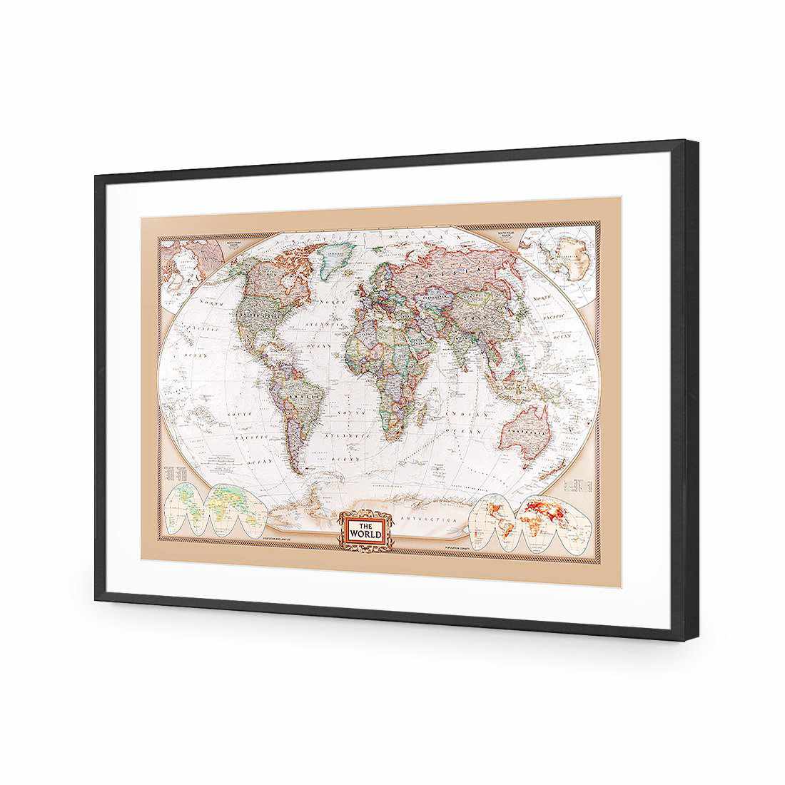 The World Map-Acrylic-Wall Art Design-With Border-Acrylic - Black Frame-45x30cm-Wall Art Designs