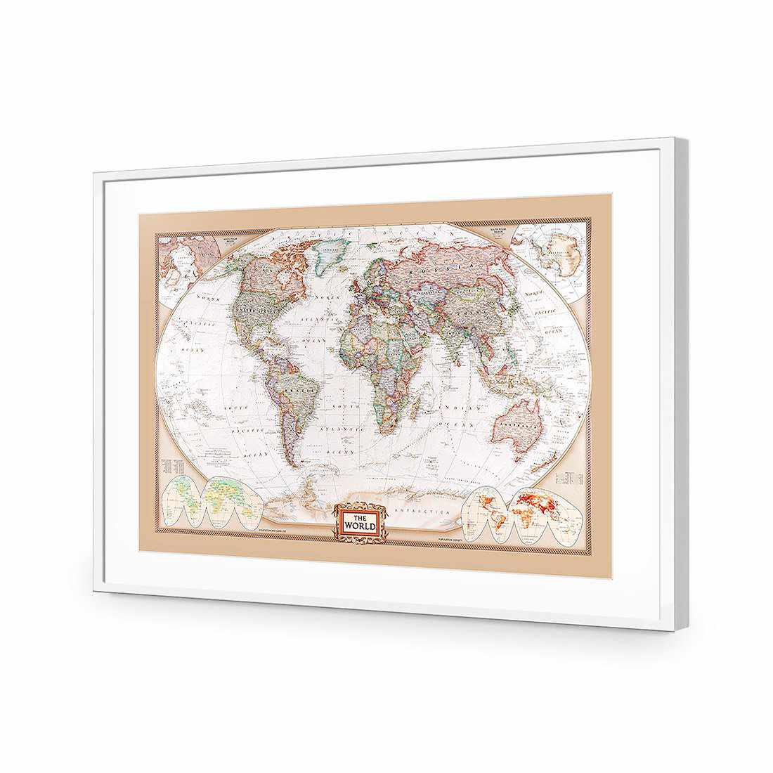 The World Map-Acrylic-Wall Art Design-With Border-Acrylic - White Frame-45x30cm-Wall Art Designs