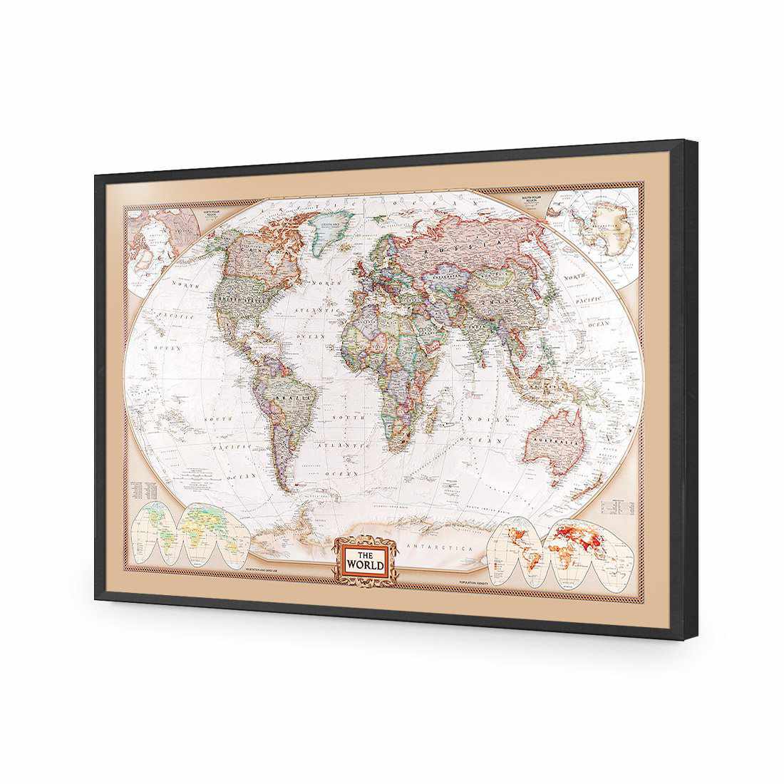 The World Map-Acrylic-Wall Art Design-Without Border-Acrylic - Black Frame-45x30cm-Wall Art Designs