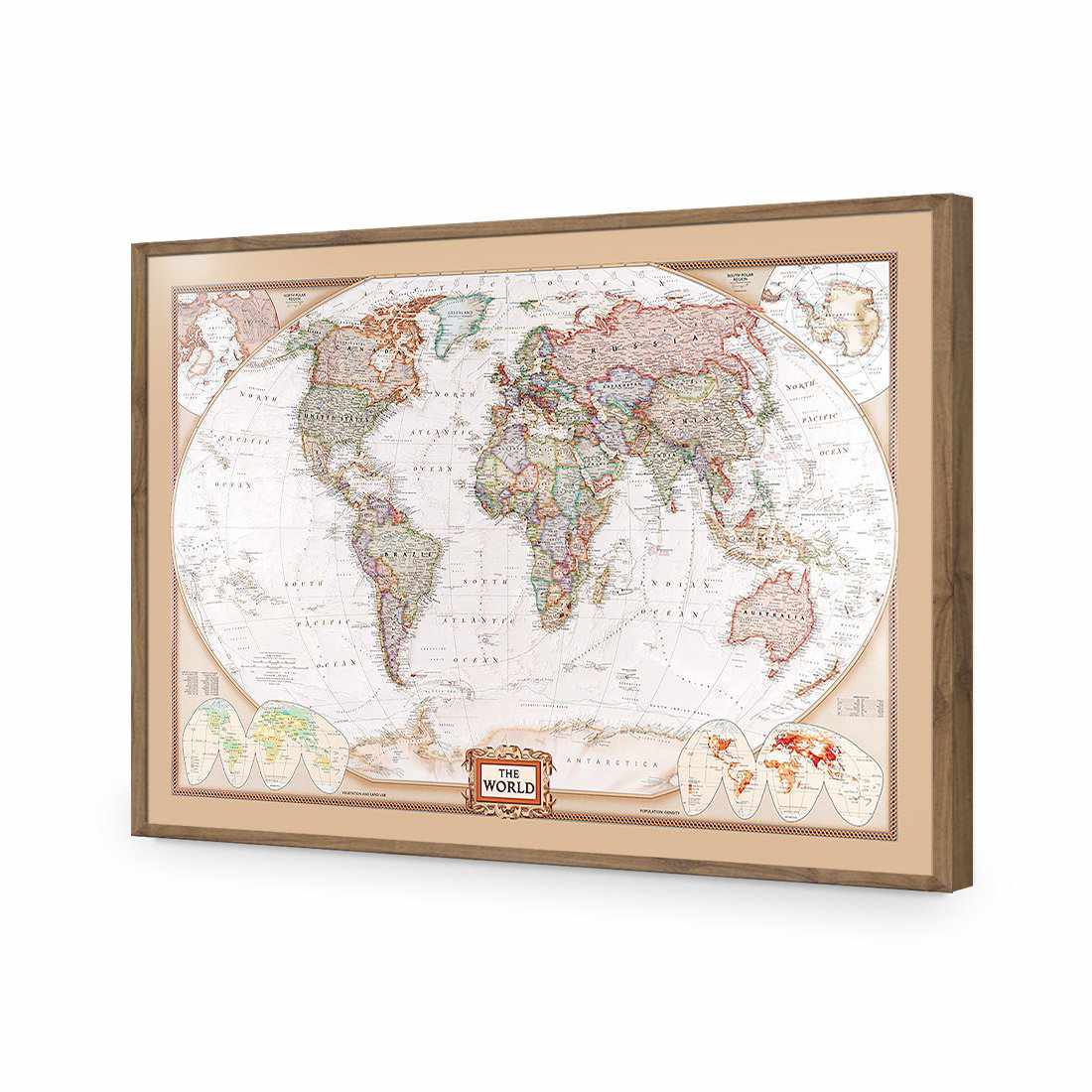 The World Map-Acrylic-Wall Art Design-Without Border-Acrylic - Natural Frame-45x30cm-Wall Art Designs