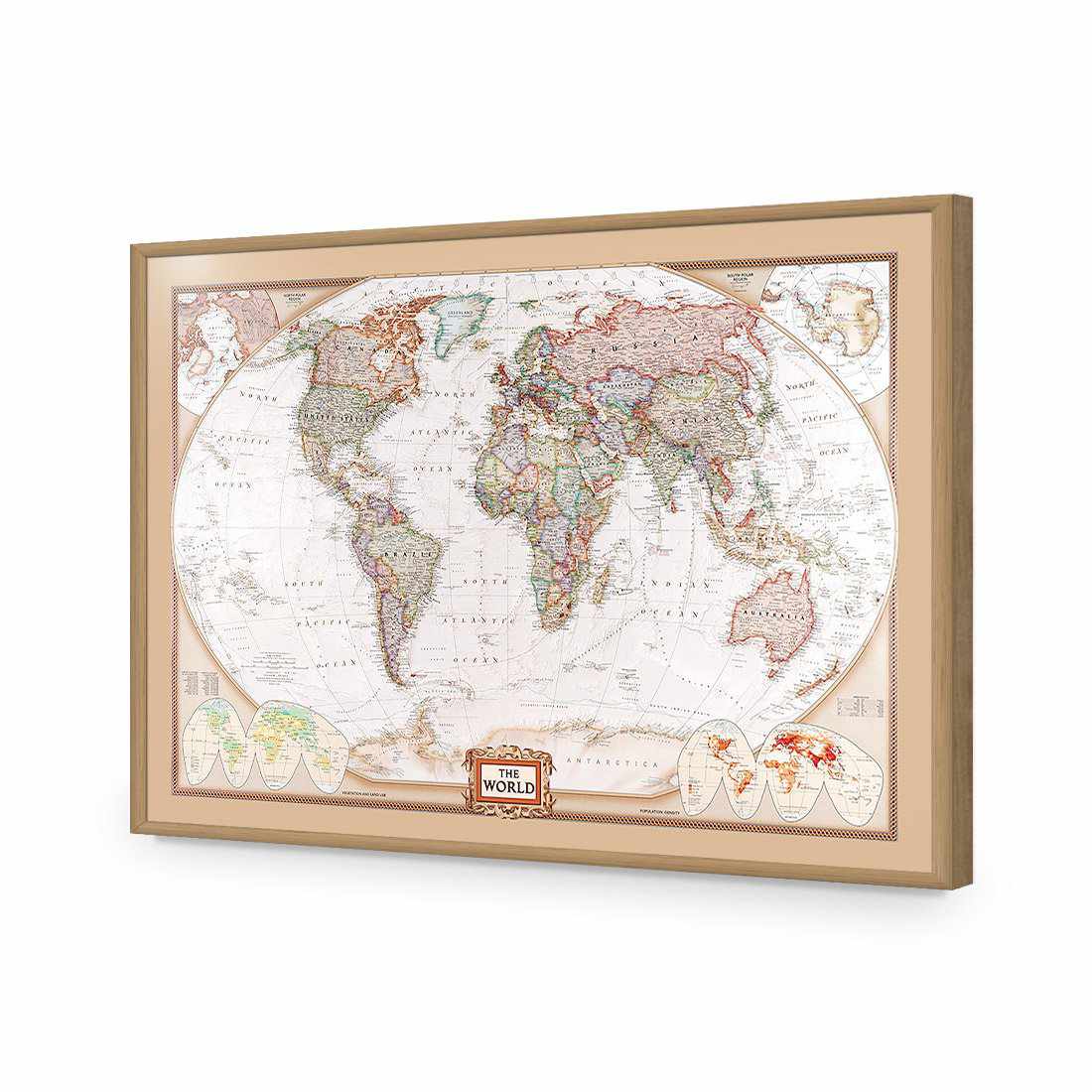 The World Map-Acrylic-Wall Art Design-Without Border-Acrylic - Oak Frame-45x30cm-Wall Art Designs