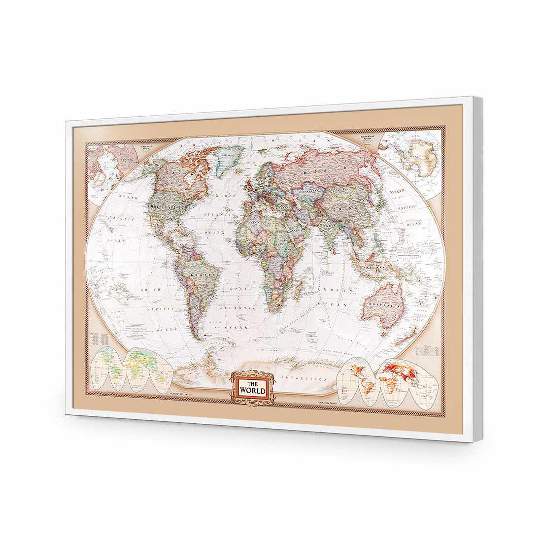 The World Map-Acrylic-Wall Art Design-Without Border-Acrylic - White Frame-45x30cm-Wall Art Designs