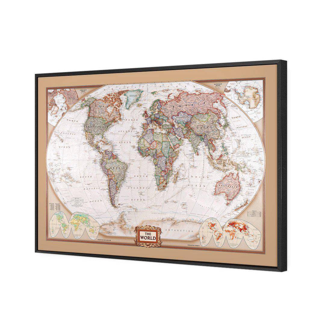 The World Map Canvas Art-Canvas-Wall Art Designs-45x30cm-Canvas - Black Frame-Wall Art Designs