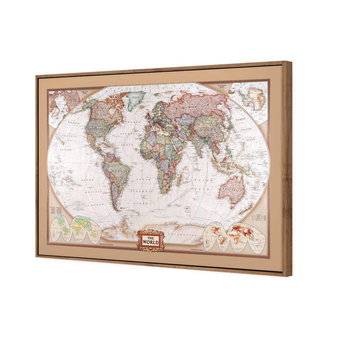 The World Map Canvas Art-Canvas-Wall Art Designs-45x30cm-Canvas - Natural Frame-Wall Art Designs