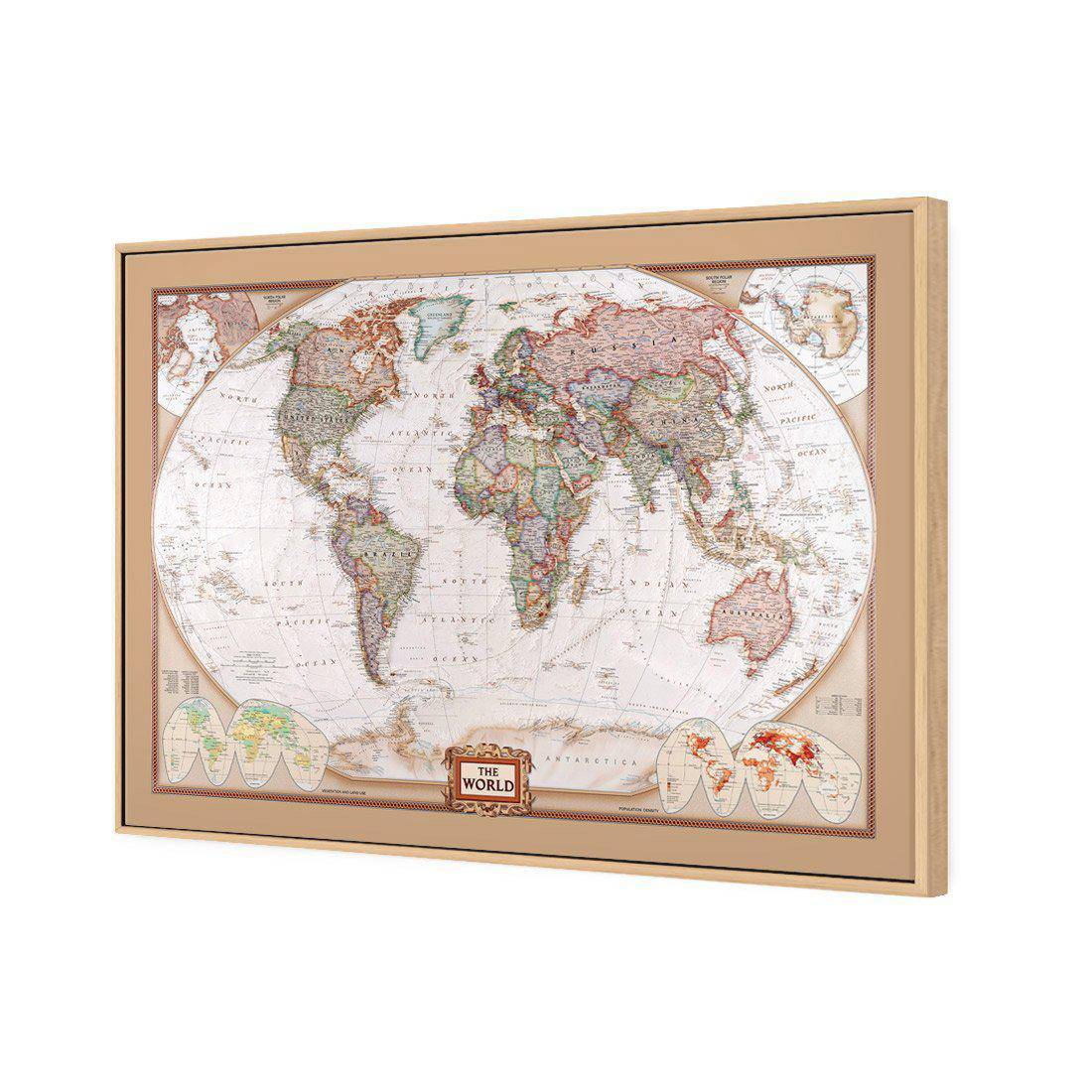 The World Map Canvas Art-Canvas-Wall Art Designs-45x30cm-Canvas - Oak Frame-Wall Art Designs