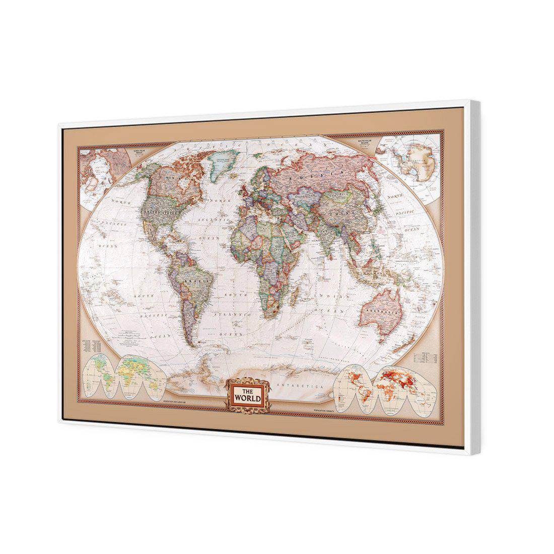 The World Map Canvas Art-Canvas-Wall Art Designs-45x30cm-Canvas - White Frame-Wall Art Designs