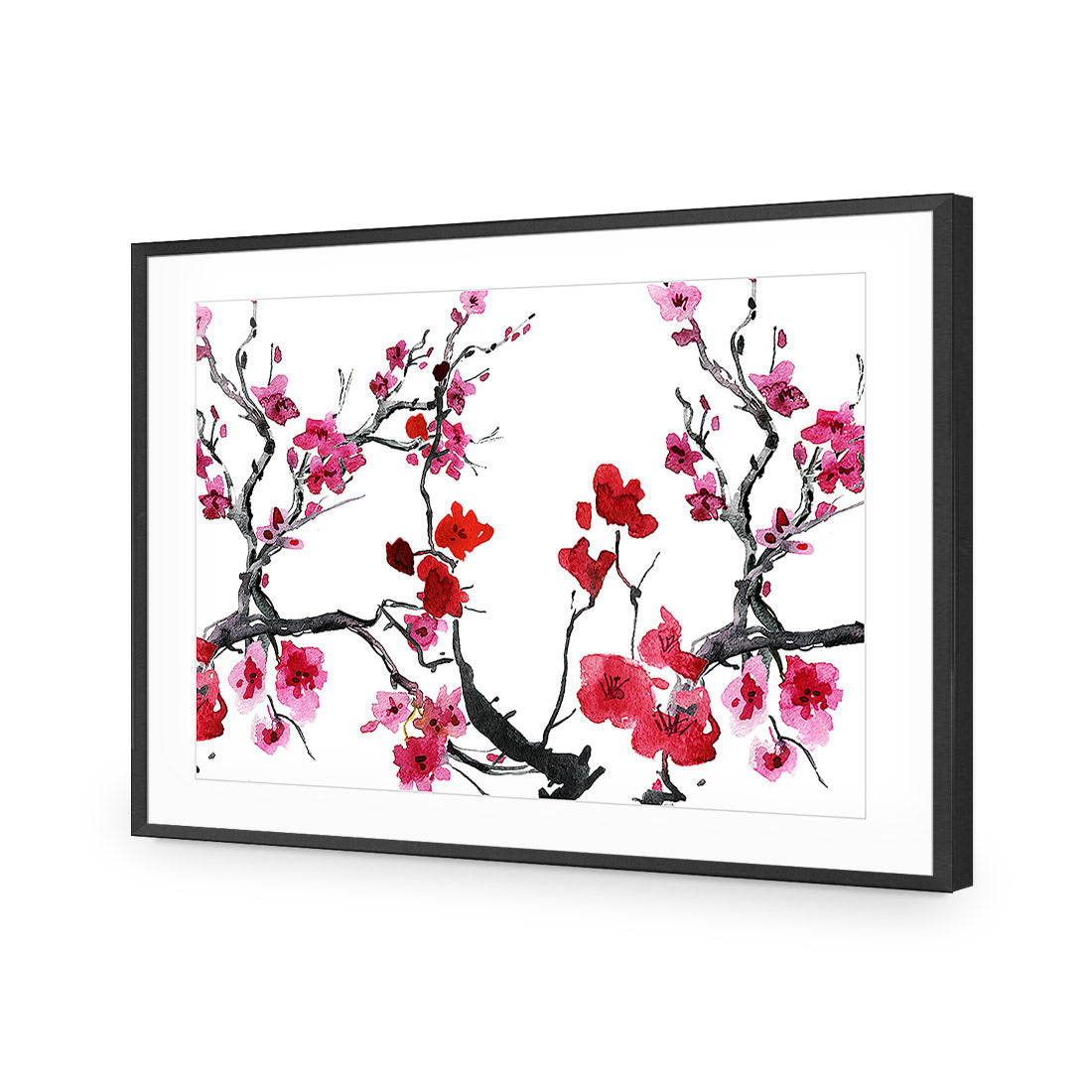 Cherry Blossom Acrylic Glass Art-Acrylic-Wall Art Design-With Border-Acrylic - Black Frame-45x30cm-Wall Art Designs