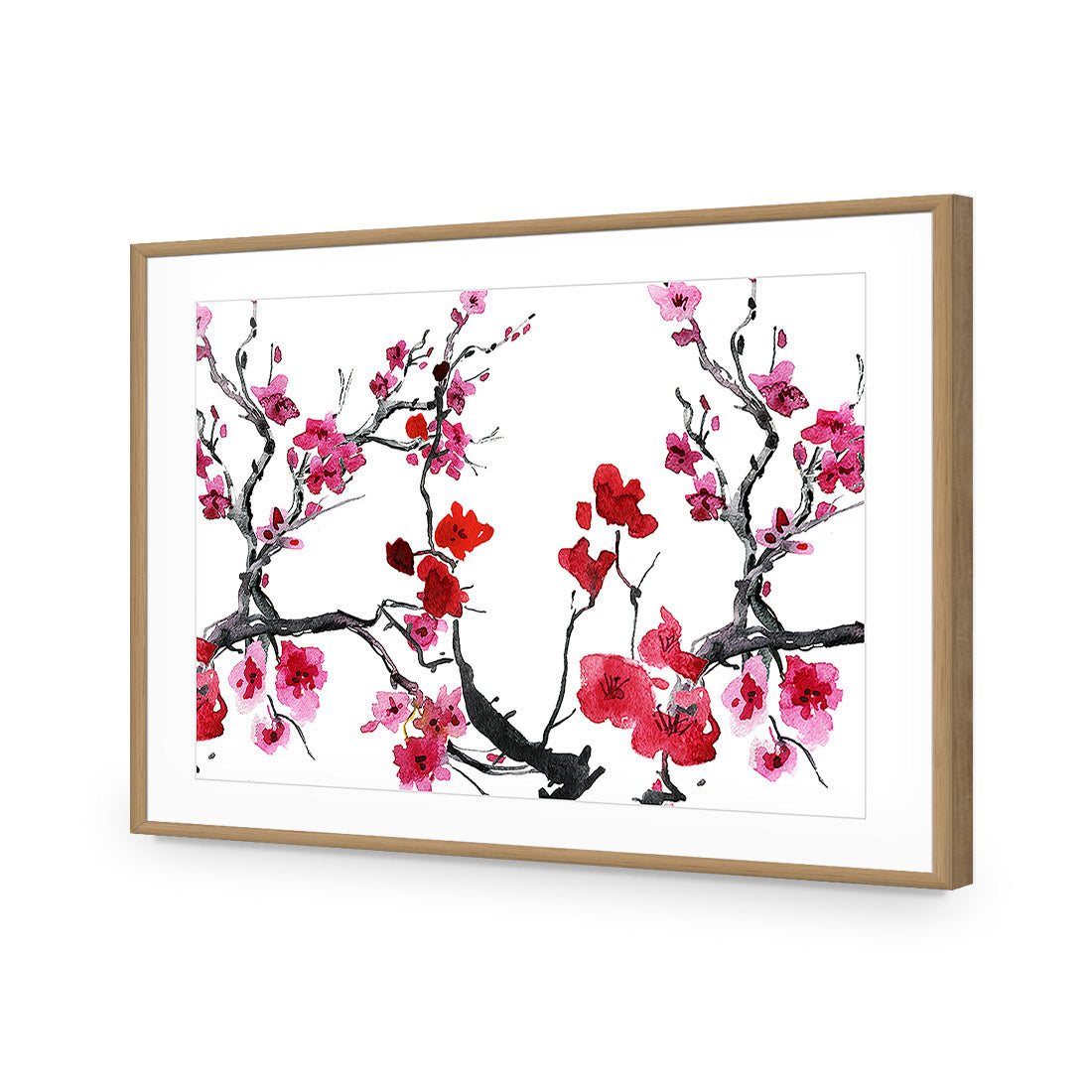 Cherry Blossom Acrylic Glass Art-Acrylic-Wall Art Design-With Border-Acrylic - Oak Frame-45x30cm-Wall Art Designs