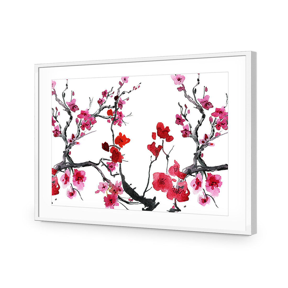 Cherry Blossom Acrylic Glass Art-Acrylic-Wall Art Design-With Border-Acrylic - White Frame-45x30cm-Wall Art Designs