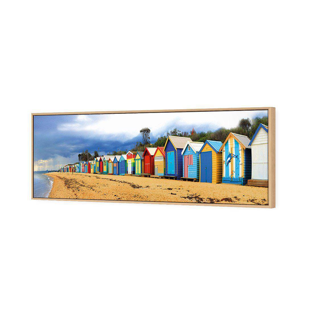 Row Of Beach Boxes Canvas Art-Canvas-Wall Art Designs-60x20cm-Canvas - Oak Frame-Wall Art Designs