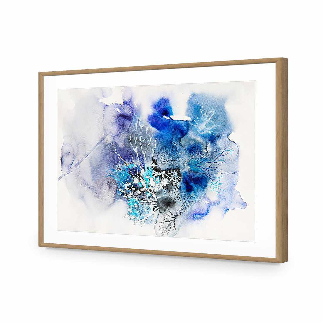 Veins Of Life, Blue-Acrylic-Wall Art Design-With Border-Acrylic - Oak Frame-45x30cm-Wall Art Designs
