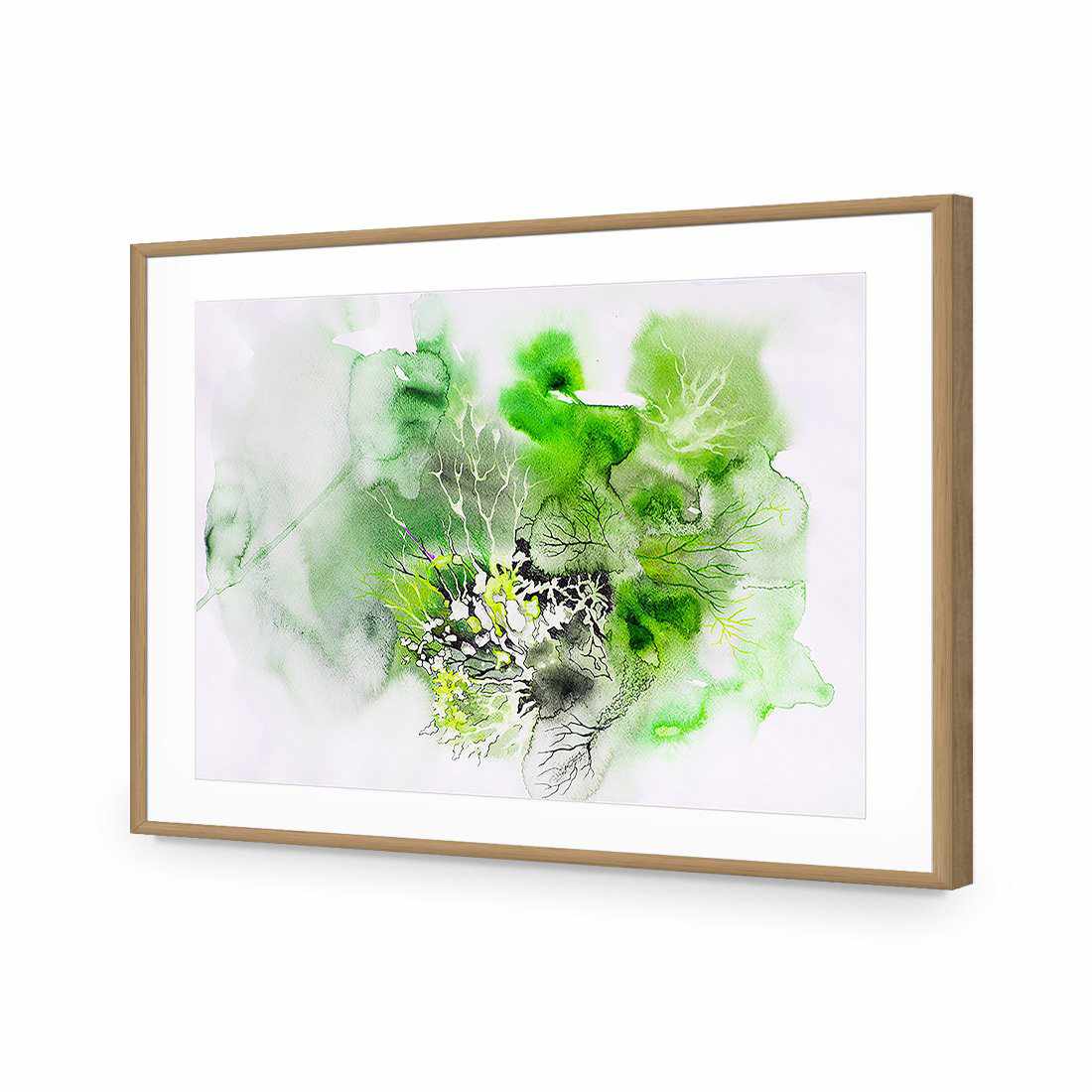 Veins Of Life, Green-Acrylic-Wall Art Design-With Border-Acrylic - Oak Frame-45x30cm-Wall Art Designs