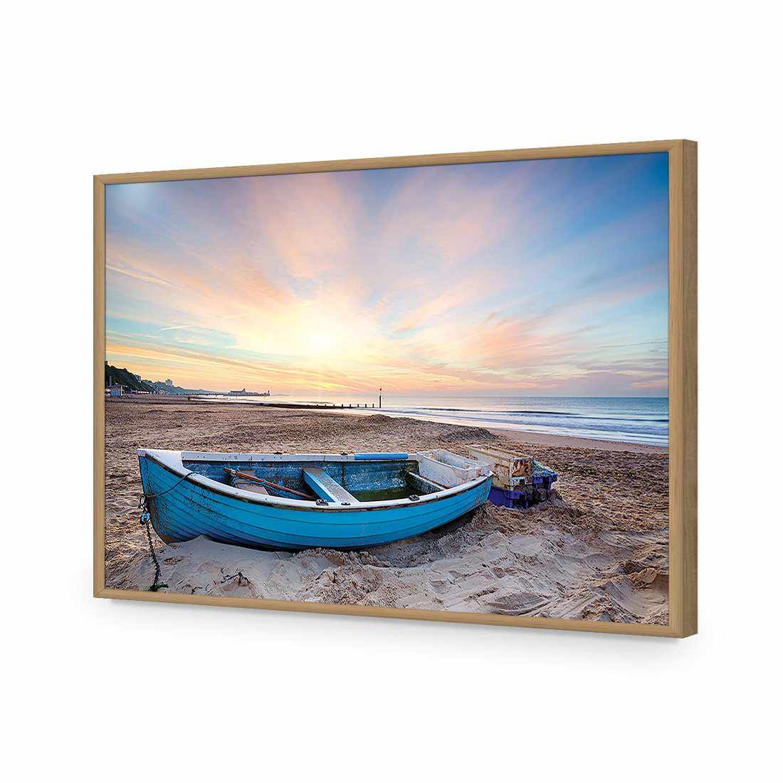 Boat Acrylic Glass Art-Oak Frame