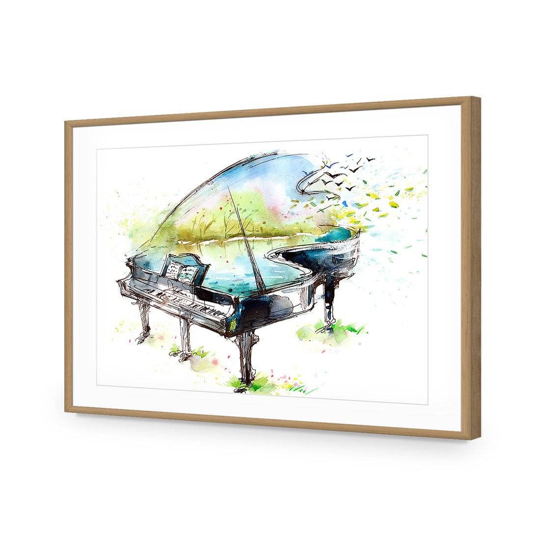 Watercolour Piano-Acrylic-Wall Art Design-With Border-Acrylic - Oak Frame-45x30cm-Wall Art Designs