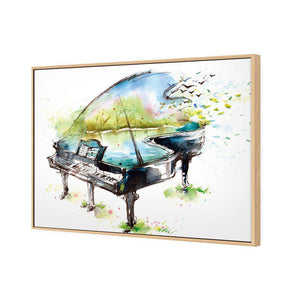 Watercolour Piano | Standard Canvas | Floating Frame | Oak