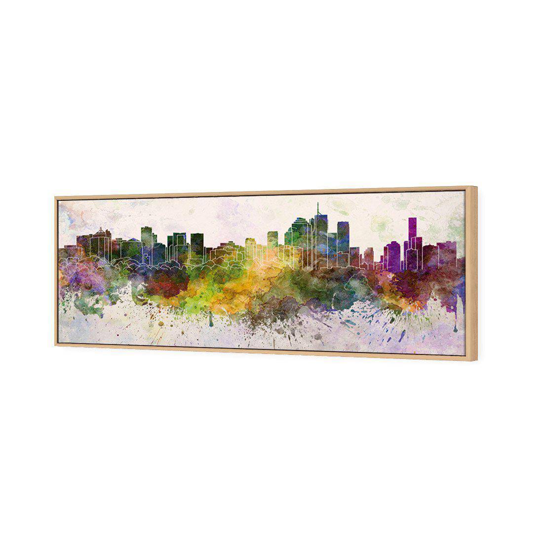 Brisbane Skyline Watercolour Canvas Art-Canvas-Wall Art Designs-60x20cm-Canvas - Oak Frame-Wall Art Designs