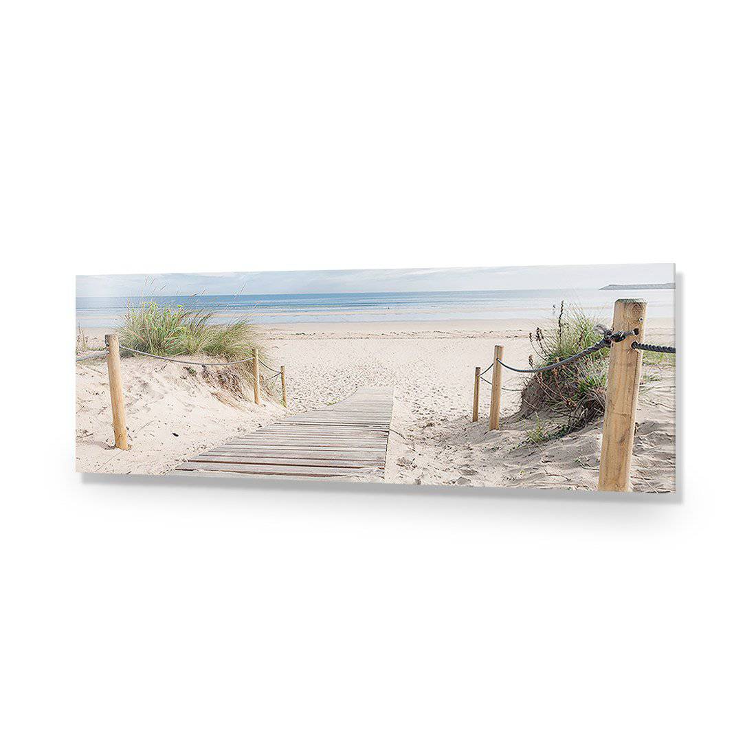 Beach Path, Long-Acrylic-Wall Art Design-With Border-Acrylic - Oak Frame-158x53cm-Wall Art Designs