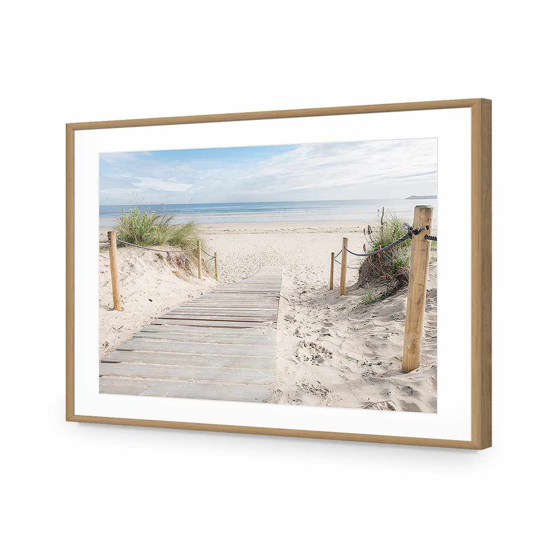 Beach Path-Acrylic-Wall Art Design-With Border-Acrylic - Oak Frame-45x30cm-Wall Art Designs