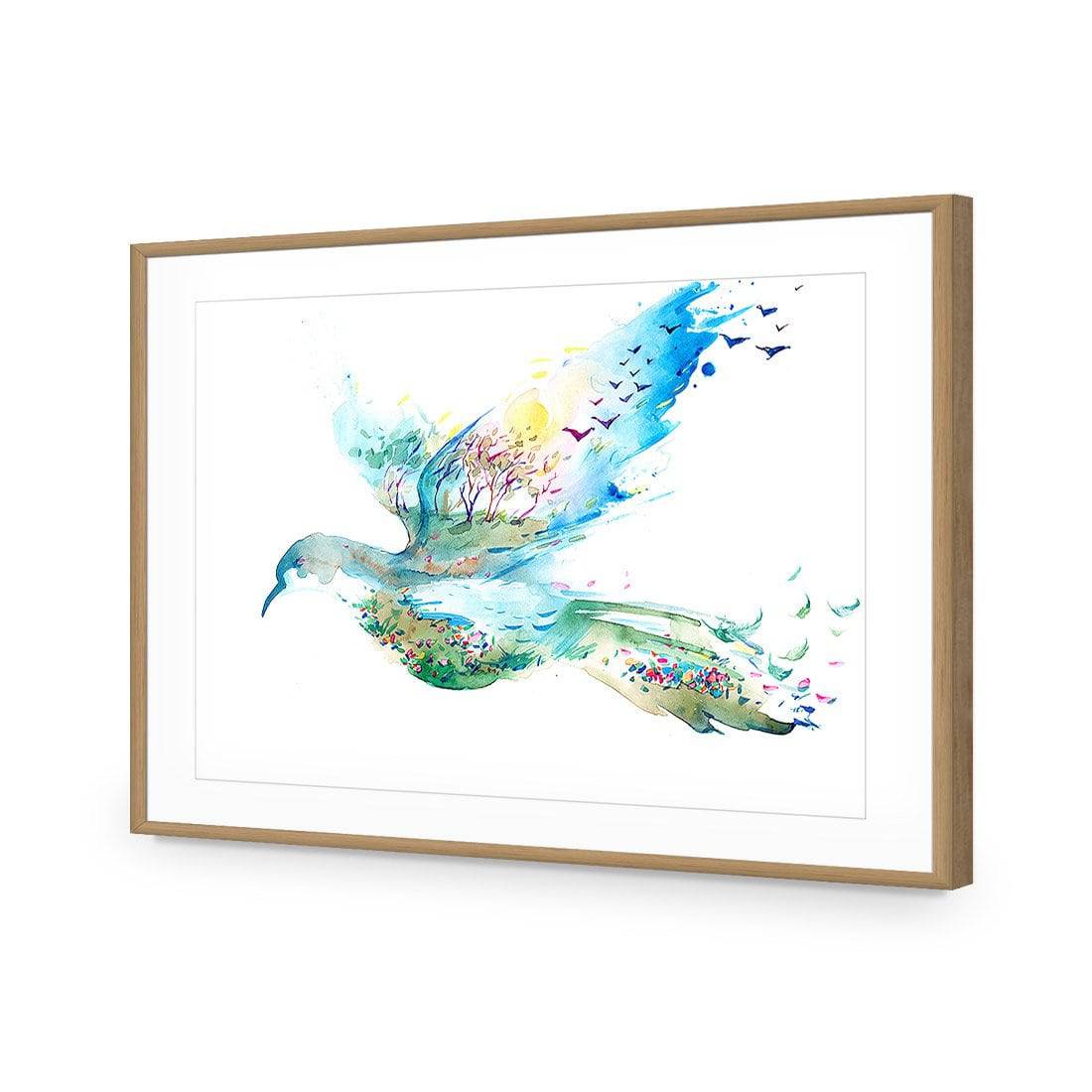 Dove Of Peace-Acrylic-Wall Art Design-With Border-Acrylic - Oak Frame-45x30cm-Wall Art Designs