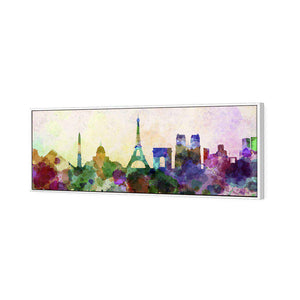 Paris Skyline Watercolour | Standard Canvas | Floating Frame | White