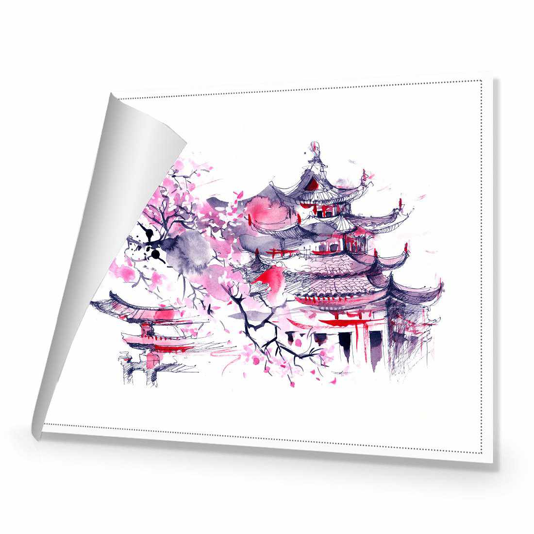 Temple Watercoloured Canvas Art-Canvas-Wall Art Designs-45x30cm-Rolled Canvas-Wall Art Designs