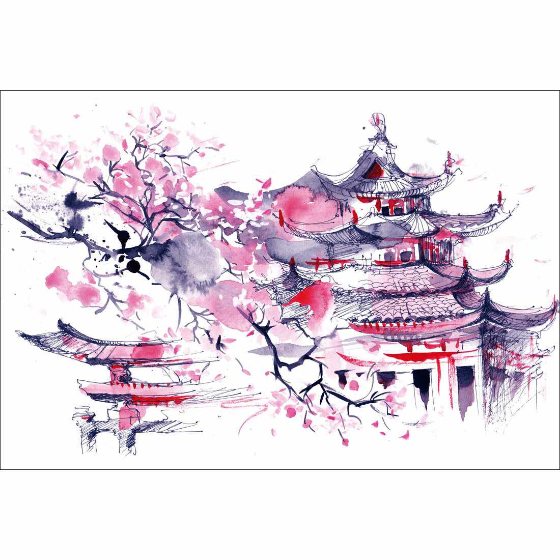 Temple Watercoloured Canvas Art-Canvas-Wall Art Designs-45x30cm-Canvas - No Frame-Wall Art Designs