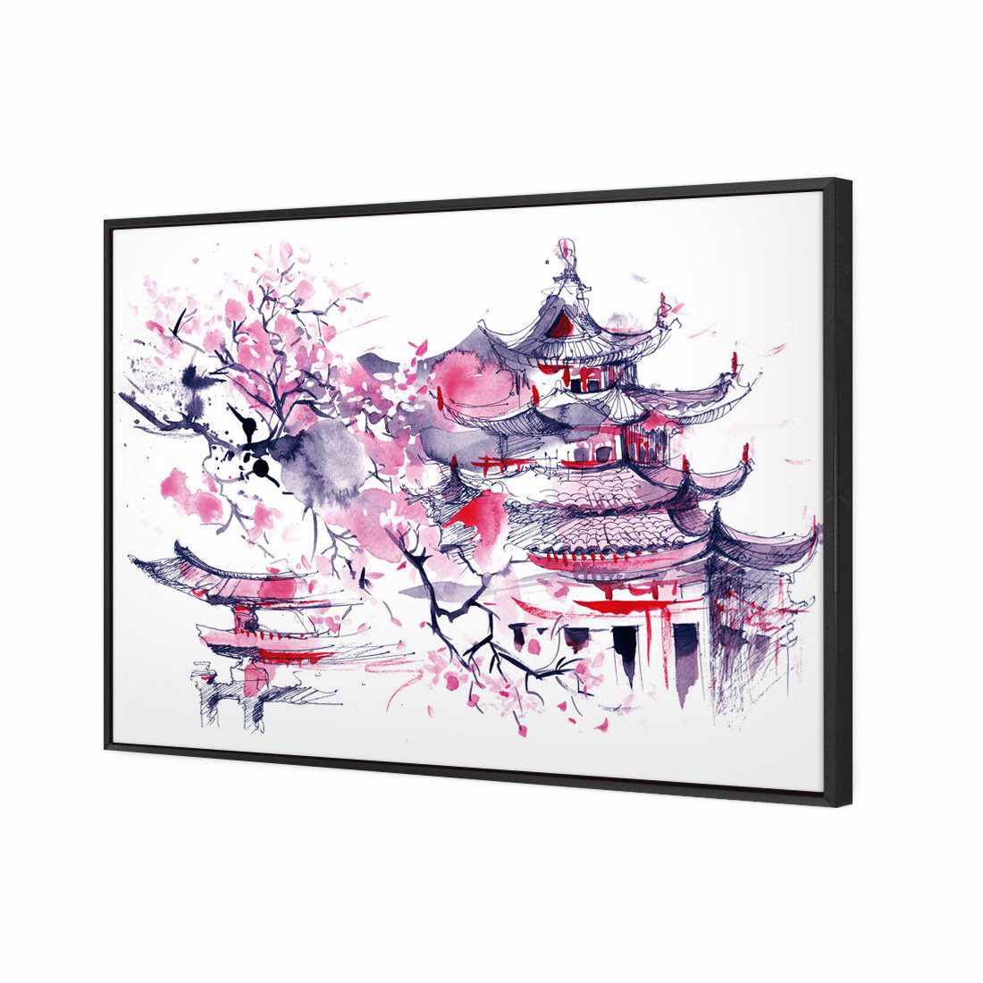 Temple Watercoloured Canvas Art-Canvas-Wall Art Designs-45x30cm-Canvas - Black Frame-Wall Art Designs