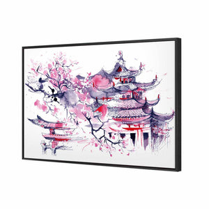 Temple Watercoloured | Classic Canvas | Floating Frame | Black