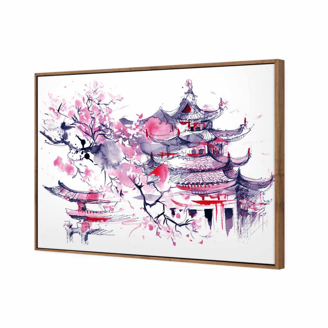 Temple Watercoloured Canvas Art-Canvas-Wall Art Designs-45x30cm-Canvas - Natural Frame-Wall Art Designs