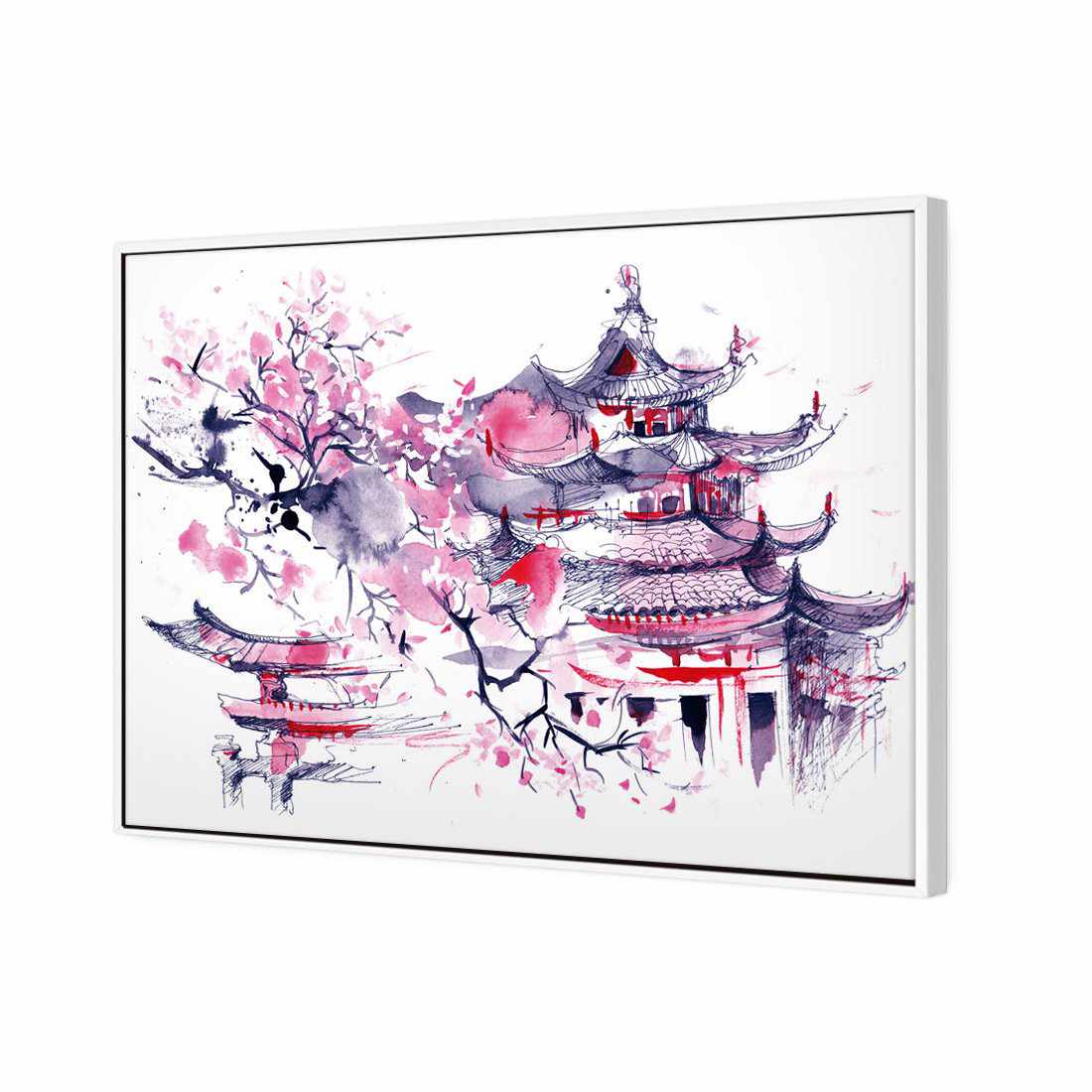 Temple Watercoloured Canvas Art-Canvas-Wall Art Designs-45x30cm-Canvas - White Frame-Wall Art Designs