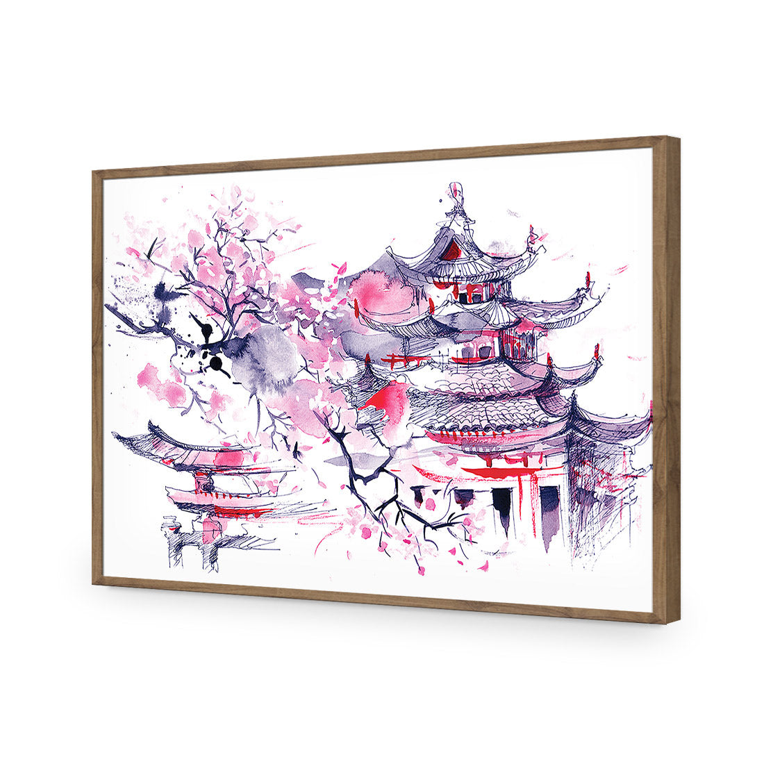 Temple Watercoloured | Classic Acrylic | Flat Frame No Border | Natural
