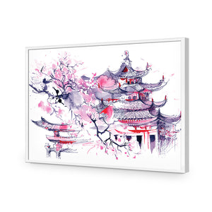 Temple Watercoloured | Classic Acrylic | Flat Frame No Border | White