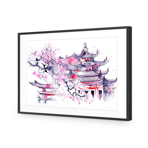 Temple Watercoloured | Classic Acrylic | Flat Frame With Border | Black