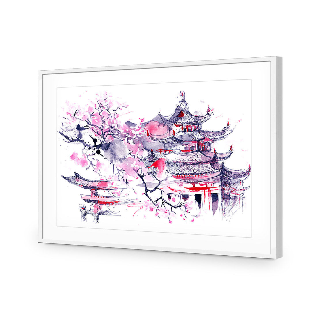 Temple Watercoloured | Classic Acrylic | Flat Frame With Border | White