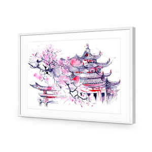 Temple Watercoloured | Classic Acrylic | Flat Frame With Border | White