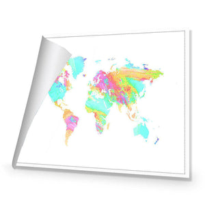 Painted Map Of The World, Pastel | Standard Canvas | No Frame | Rolled Canvas