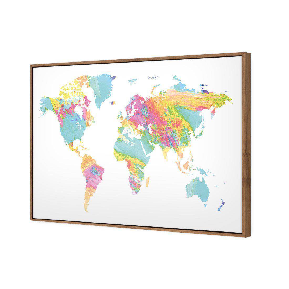 Painted Map Of The World, Pastel Canvas Art-Canvas-Wall Art Designs-45x30cm-Canvas - Natural Frame-Wall Art Designs