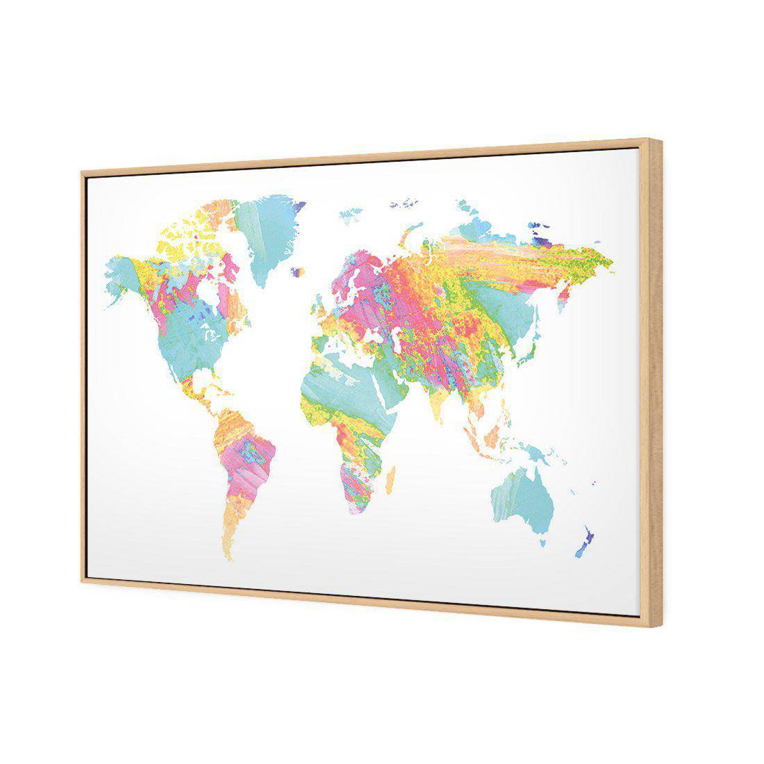 Painted Map Of The World, Pastel Canvas Art-Canvas-Wall Art Designs-45x30cm-Canvas - Oak Frame-Wall Art Designs